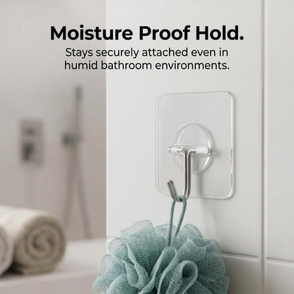 Adhesive Wall Hooks 12 Pack Heavy Duty Transparent Waterproof Hooks for Hanging Towels Coats Keys and Decor for Bathroom Kitchen Door Outdoor Use