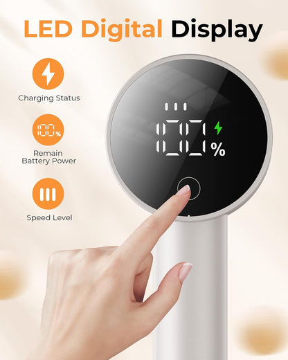Fabric Shaver, Lint Remover Rechargeable, Electric Portable Sweater Defuzzer with 3 Speeds, 6 Leaf Blades, Digital LED Display to Remove Pilling for Clothes, Furniture, Sweater, Couch, Blanket