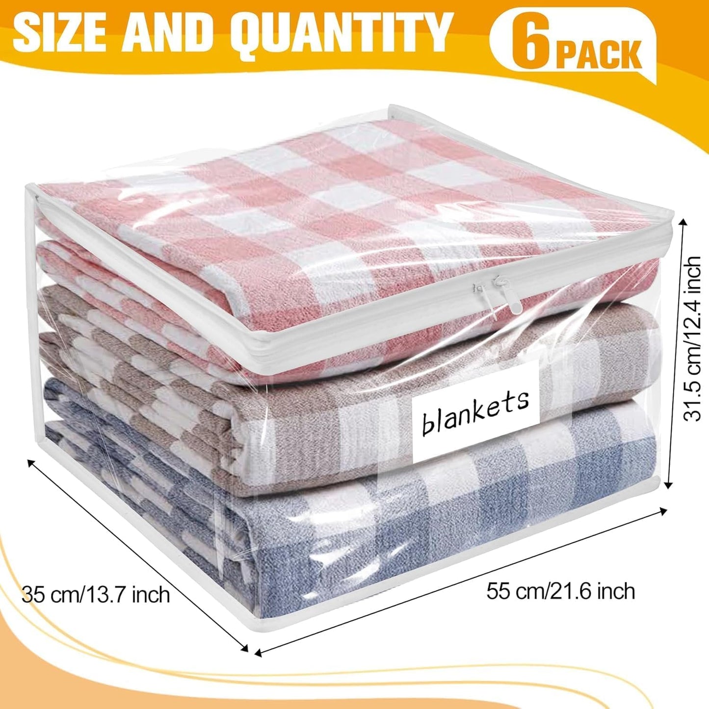 Plastic Storage Bags with Easy-Glide Zipper, Pack of 8, Durable Clear Vinyl Zippered Storage Bags for Clothes Sweaters Comforters Blankets Sheets Bedding (15.7 x 13.8 x 3.9 Inch, White)