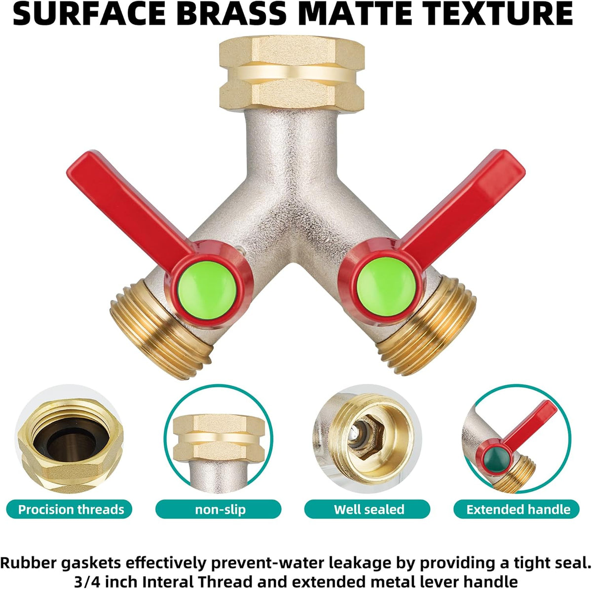Hose Splitter 2 Way, High Flow Garden Hose Splitter, 3/4” Ght Inlet Brass Heavy Duty Hose Converter, Full Flow water 2 Way Faucet hose splitter, Long Handle Hose Valve Large Outlet.
