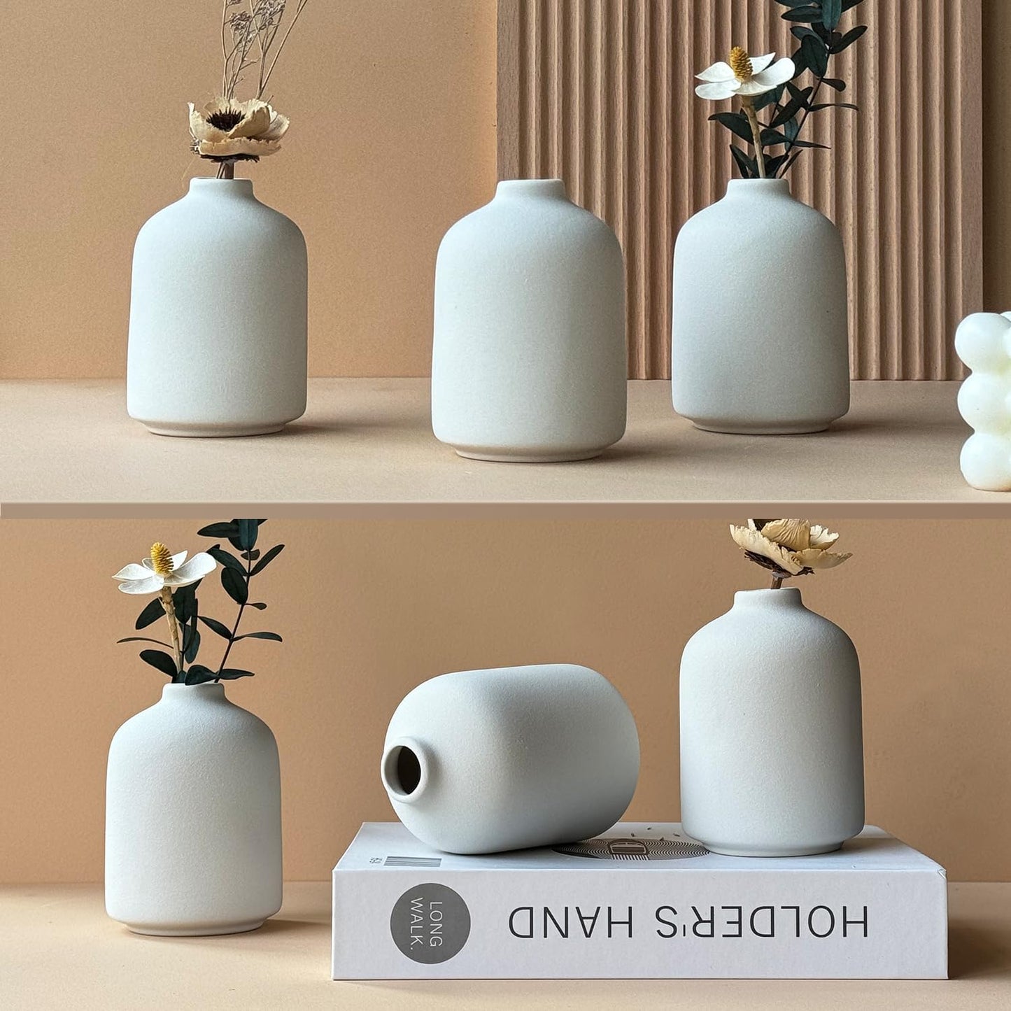Modern Small Flower Vases 8 Pack - Ceramic, White