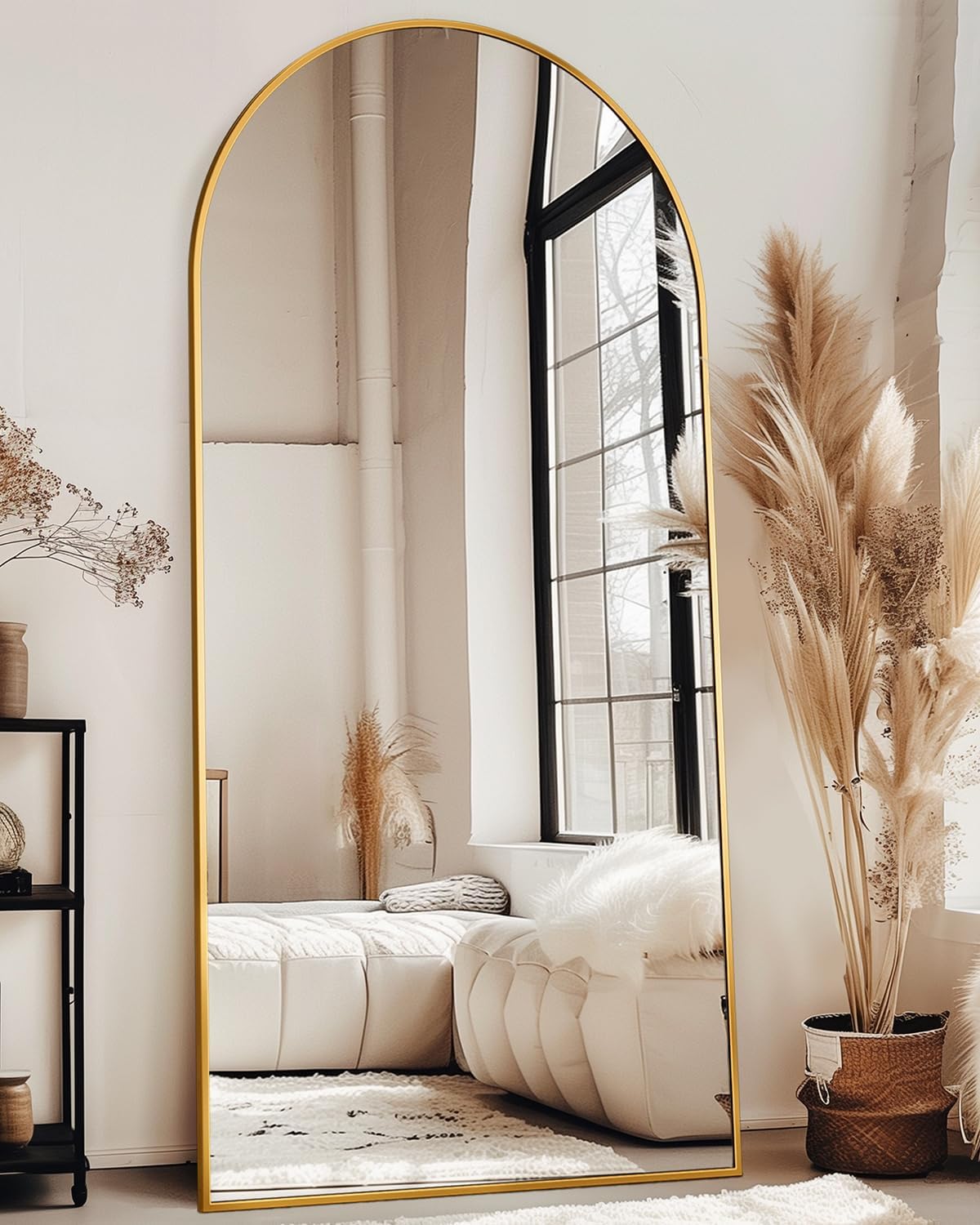 Full Length Mirror with Stand, 71"x28" Arched Full Body Large Stand Up Aluminum Frame Floor Standing Mirror, Freestanding Hanging Leaning Mounted for Bedroom Living Room Entryway Gold