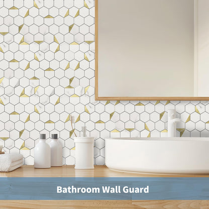 10-Sheet Heavy-Duty Hexagon Peel and Stick Backsplash, Thick Waterproof &Heat Resistant Stick on Wall Tiles, Slate Beige Mosaic for Kitchen & Bathroom, Strong Adhesive Permanent PVC Tiles