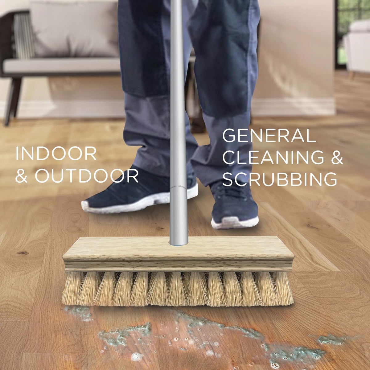 LOLA Deck Scrub Brush Outdoor Broom, Durable Bristles Remove Dirt, Grime, Grout, Leaves, Snow on Patios, Decks, Wet or Dry
