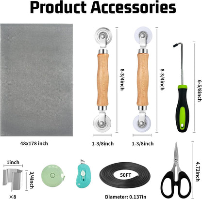 Window Screen Replacement,Screen Door Repair Kit, 48"x178" Black Window Screen Mesh,Including 50 FT Splines+Hooks+2 Rollers+8 Clips+Scissors+Knife+Tape Measure,Fully Equipped Window Screen Repair Kit