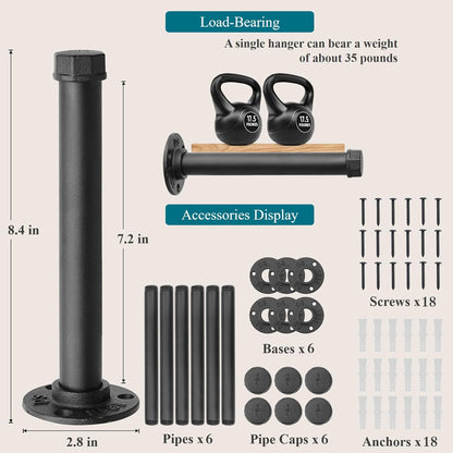 Cast Iron Wall Mounted Clothes Rack, Heavy Duty Industrial Pipe Clothing Rack for Hanging Clothes, Garment Racks for Wardrobe Organizers and Storage, DIY Closet Rods Closet Bar (Black 2 Pack, 12 in)