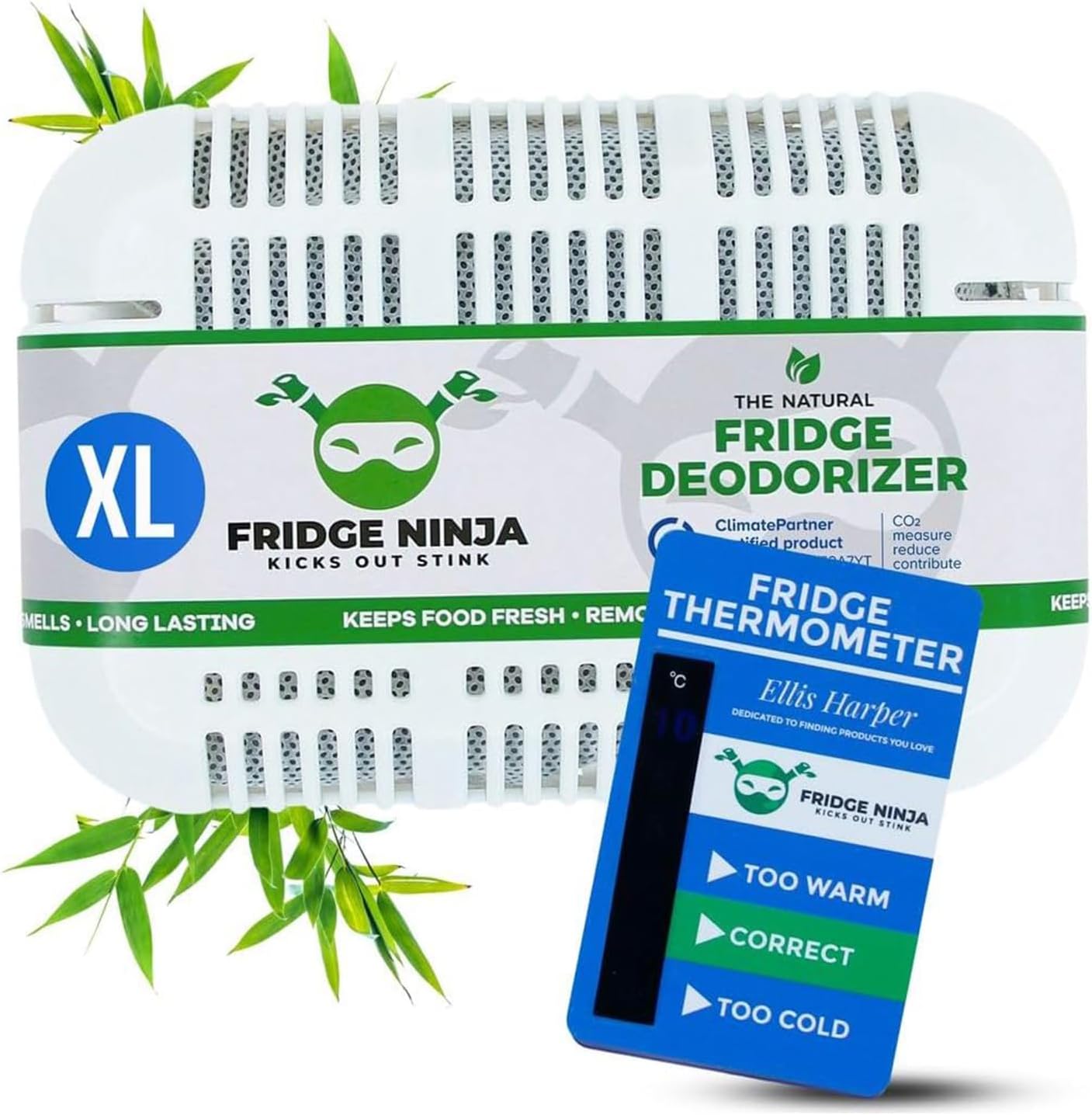 Fridge Ninja Fridge Deodorizer (2 Pack) - More Effective Than Baking Soda - Natural and Unscented Activated Charcoal Refrigerator Deodorizer and Odor Eliminator for Freezers, Coolers, and Lunch Boxes