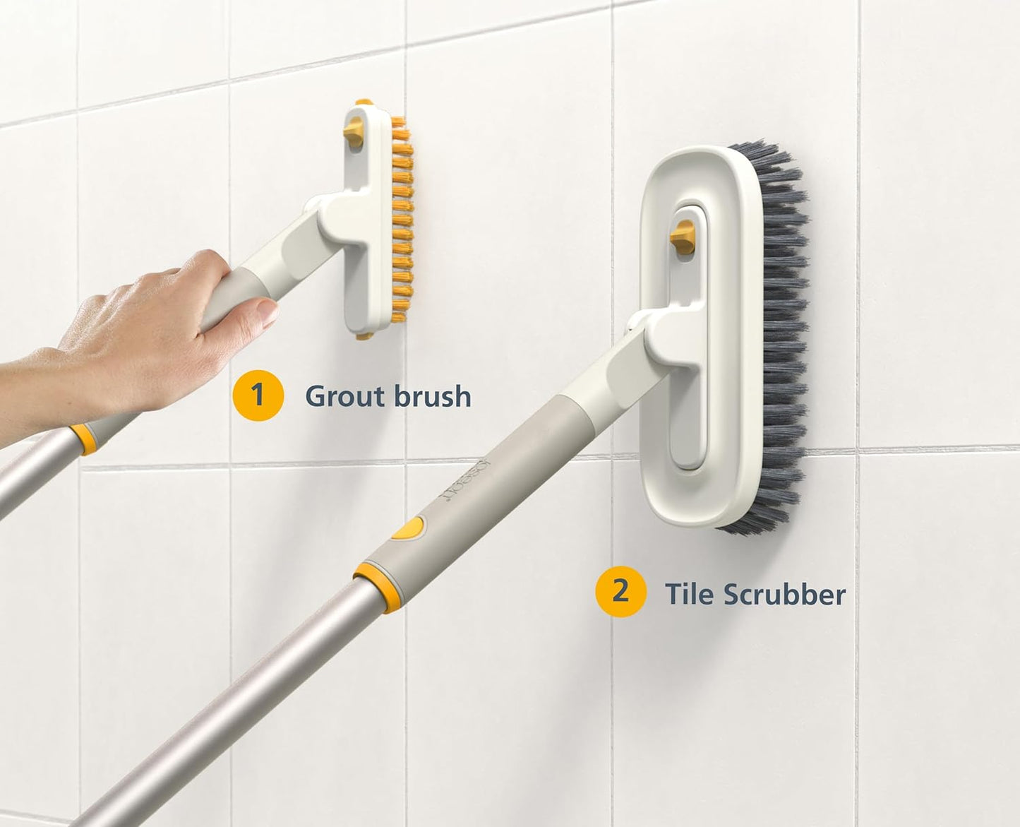 Joseph Joseph CleanTech 2-in-1 Tile and Tub Scrubber and Grout Cleaning Brush with V-Shaped Bristles