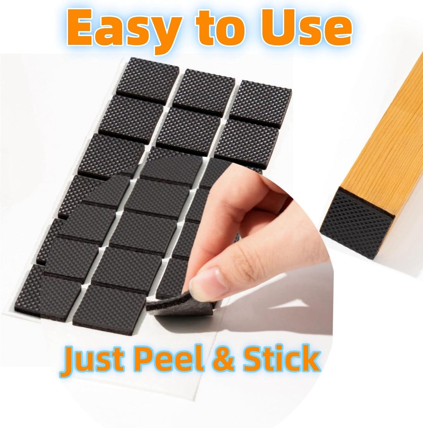 Non Slip Furniture Pads 1/2" x 3" Rubber Strips Self Adhesive Furniture Grippers Chair Leg Pads Rubber Chair Feet Anti Scratches Non Skid Furniture Pad Floor Protectors, 40 Pcs Rectangle