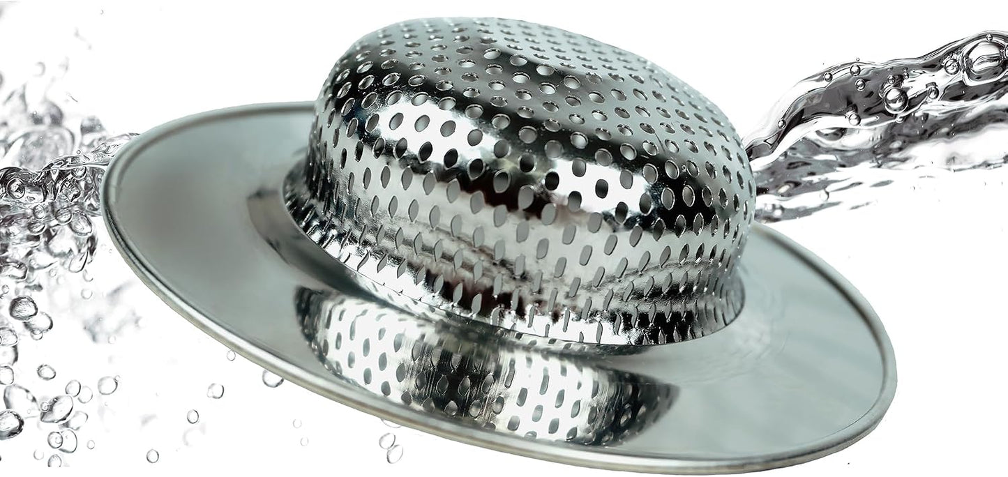 RSVP International Endurance® Stainless Steel Large Sink Strainer, 4.5" | Traps Food Scraps | Polished Finish with Precision Pierced Holes | Dishwasher Safe