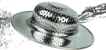 RSVP International Endurance® Stainless Steel Large Sink Strainer, 4.5" | Traps Food Scraps | Polished Finish with Precision Pierced Holes | Dishwasher Safe