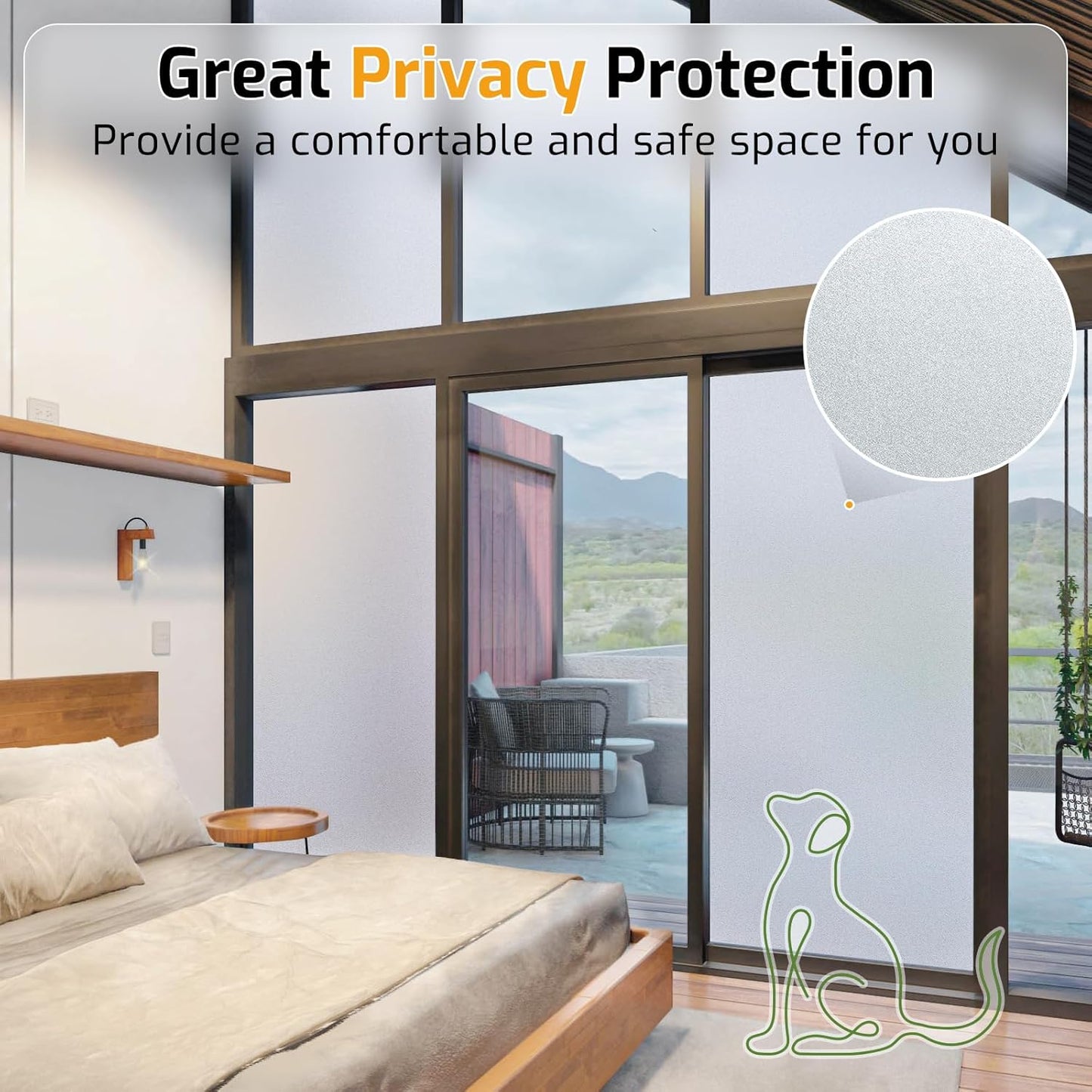 LUTE Window Privacy Film, Frosted Glass Window Film for Bathroom, Static Cling Removable Heat Control Glass Coverings, Non Adhesive Opaque Door Sticker for Home Office (Pure, 17.5" x 78.7")