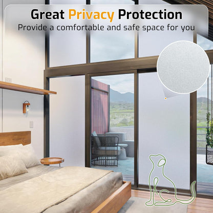 LUTE Window Privacy Film, Frosted Glass Window Film for Bathroom, Static Cling Removable Heat Control Glass Coverings, Non Adhesive Opaque Door Sticker for Home Office (Pure, 17.5" x 78.7")
