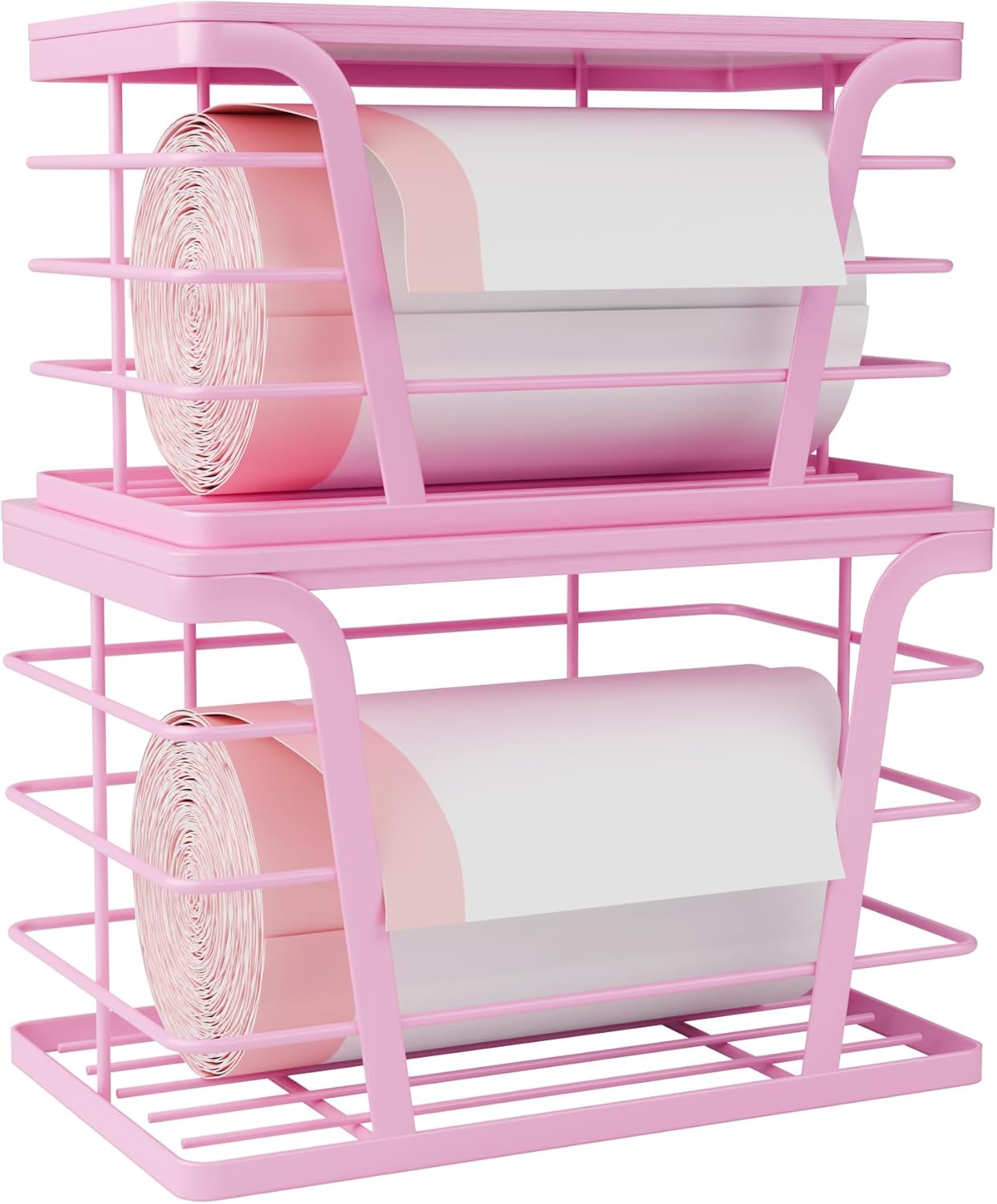 TIDIIABODE 2 Pack Stackable Storage Laundry Kitchen Organizers, Wall Mount Trash Bag Holder with Bamboo Top and Garbage Bag Dispenser No Drill
