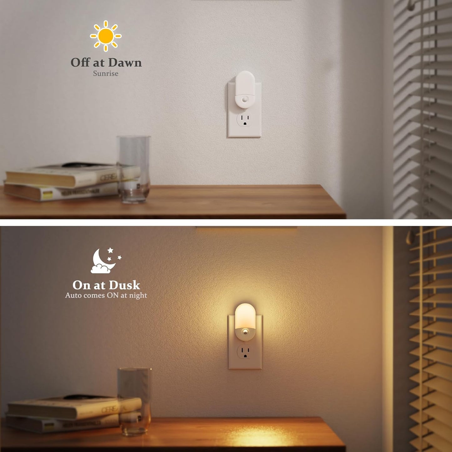 JandCase Motion Sensor Night Light, 2 Pack Motion Activated Night-Lights, 3000K Warm White LED Night Lights Plug into Wall, 30/60LM Adjustable Brightness, for Kids Adults Bathroom Bedroom