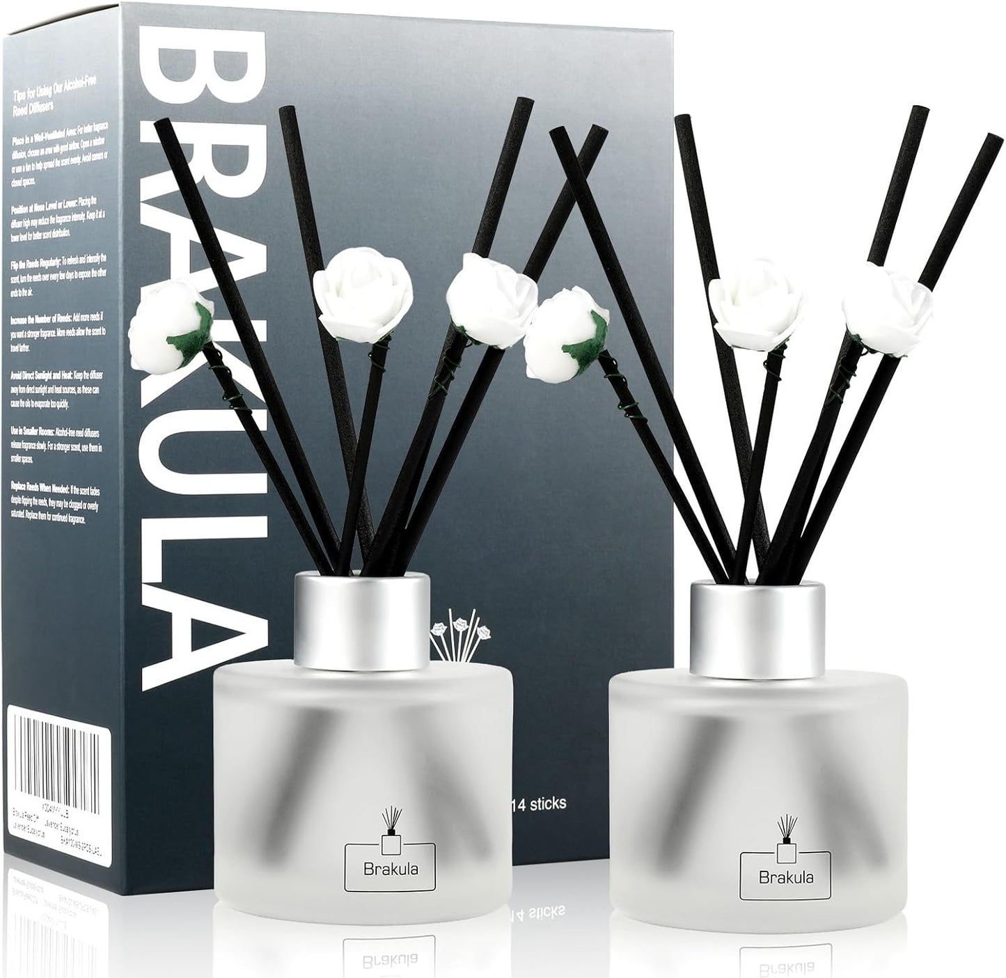 Brakula 2 Pack Reed Diffuser Set, Lavender Eucalyptus Scented, Home Fragrance with 14 Sticks Bathroom Decor, Reed diffusers for Home 6.76 fl oz (Lavender Eucalyptus)
