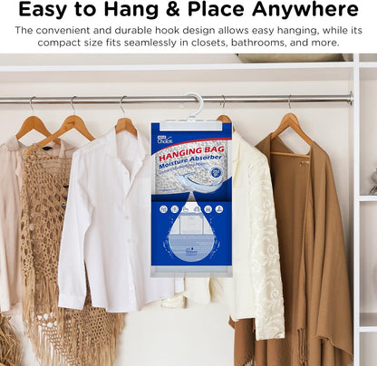 W&E Choice Hanging Moisture Absorbers Hanging Bag for Your Closet, Dehumidifier Bags for Bathroom, Unscented Humidity Pack for Car and RV, 10 Pack