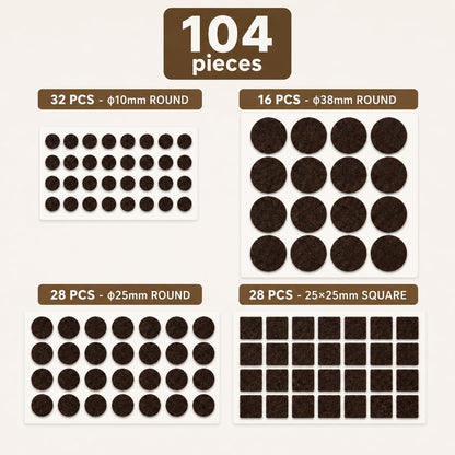 Felt Furniture Pads, 104 Pcs Self Adhesive Floor Protectors for Chairs | Protects Hardwood Floors From Scratches, Reduces Noise, Fits Furniture Feet, Tables, Cabinets & Sofas – 104 Pcs Mixed Sizes