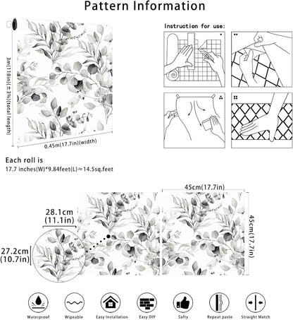 Floralplus Peel and Stick Wallpaper Boho Leaf Removable Wallpaper for Bathroom Renter Leaf Contact Paper for Locker Shelf Liner Vinyl Adhesive Wallpapers Wall Mural Decor 17.5 in x 118 in