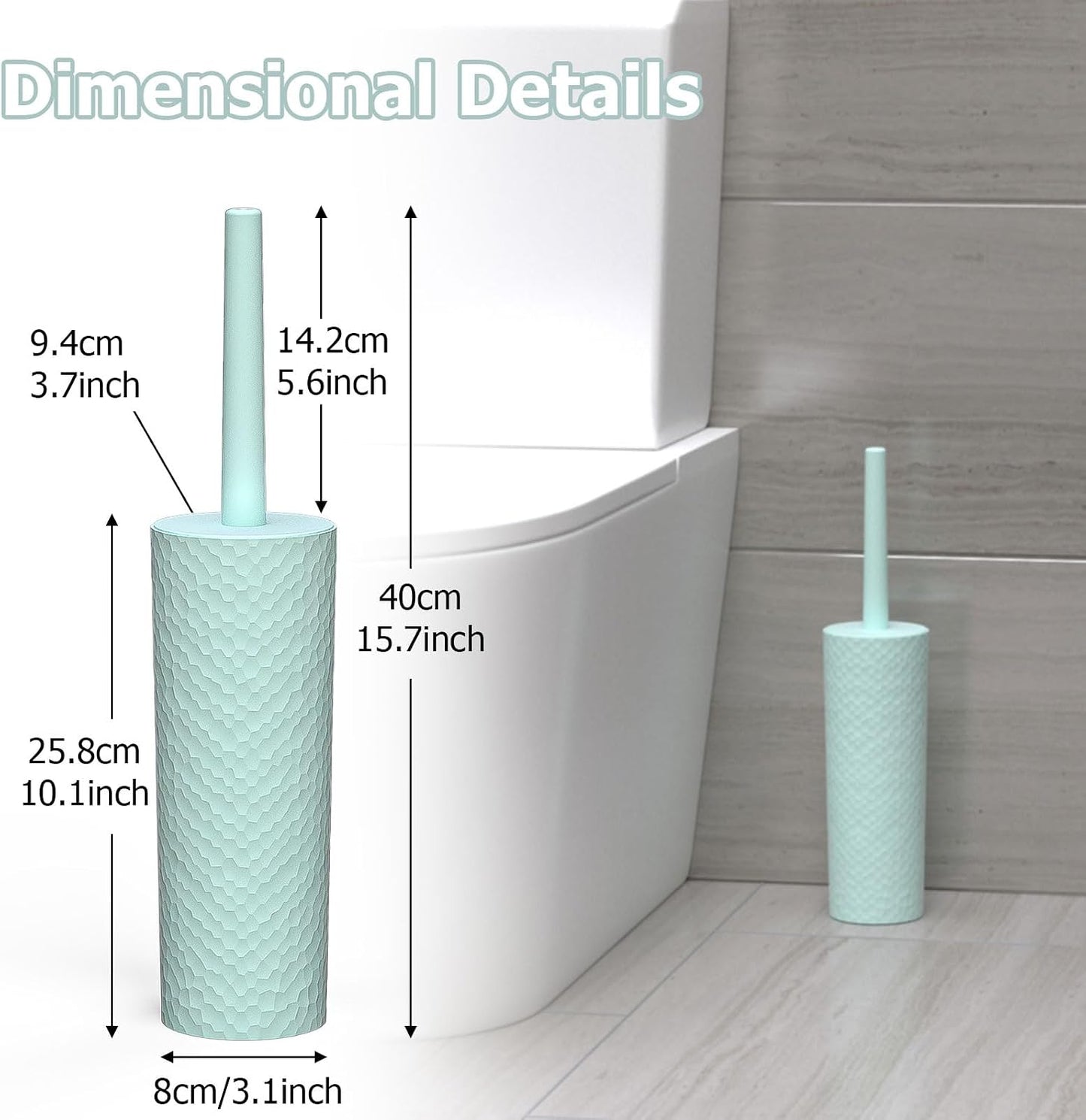 Topsky 2 Pack Compact Toilet Brush & Holder Set, Plastic Round Barrel Loo Brush with 2 Replacement Toilet Brush Head, Durable for Bathroom Toilet, Gray