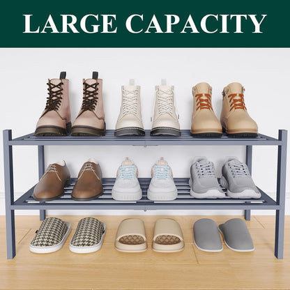 Smiry Bamboo Shoe Rack, 3 Tier Free Standing Wooden Shoe Organizer, Stackable Wood Shoe Storage Shelf for Closet, Entryway, 5 Horizontal Slats, 26.8"x11"x18.3", Natural