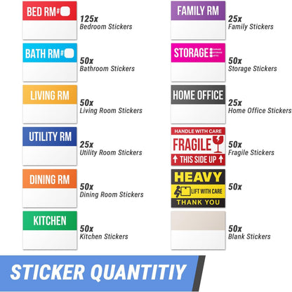 Home Moving Labels (3 x 2 inch, 10 Designs - 300 Labels) for 1-2 Bedroom, Color Coded Moving Stickers w/Writable Note Area, Fragile, Heavy & Extra Blank Stickers