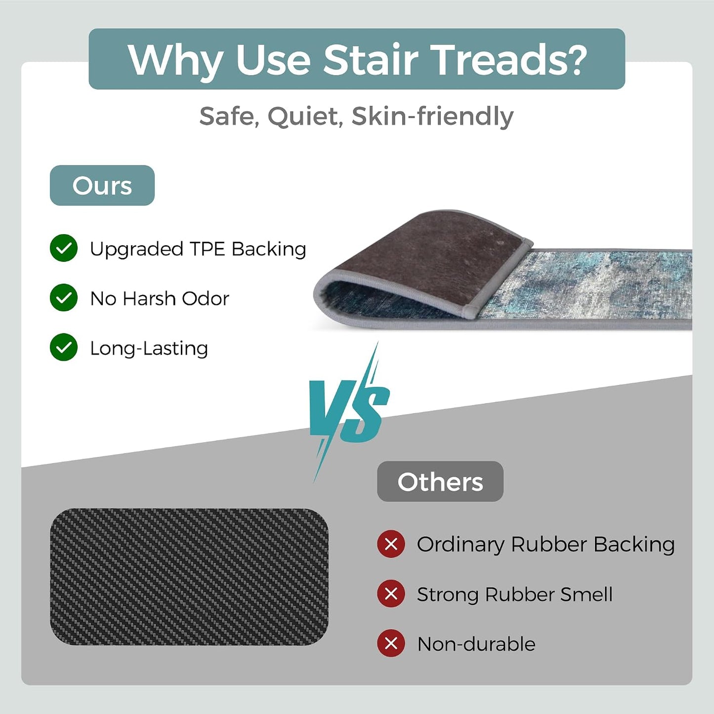 sarben Non Slip Stair Treads for Wooden Steps 15PCS - 8"x30" Indoor Safety Carpet, Edging Mats with TPE Adhesive Backing, Pet and Elderly Friendly Stair Rugs (Taupe) - Colors B