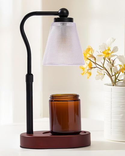 Candle Warmer Lamp with Timer - Adjustable Height & Brightness - Wood Base Glass Shade - 2 Bulbs Included(Square Gold)