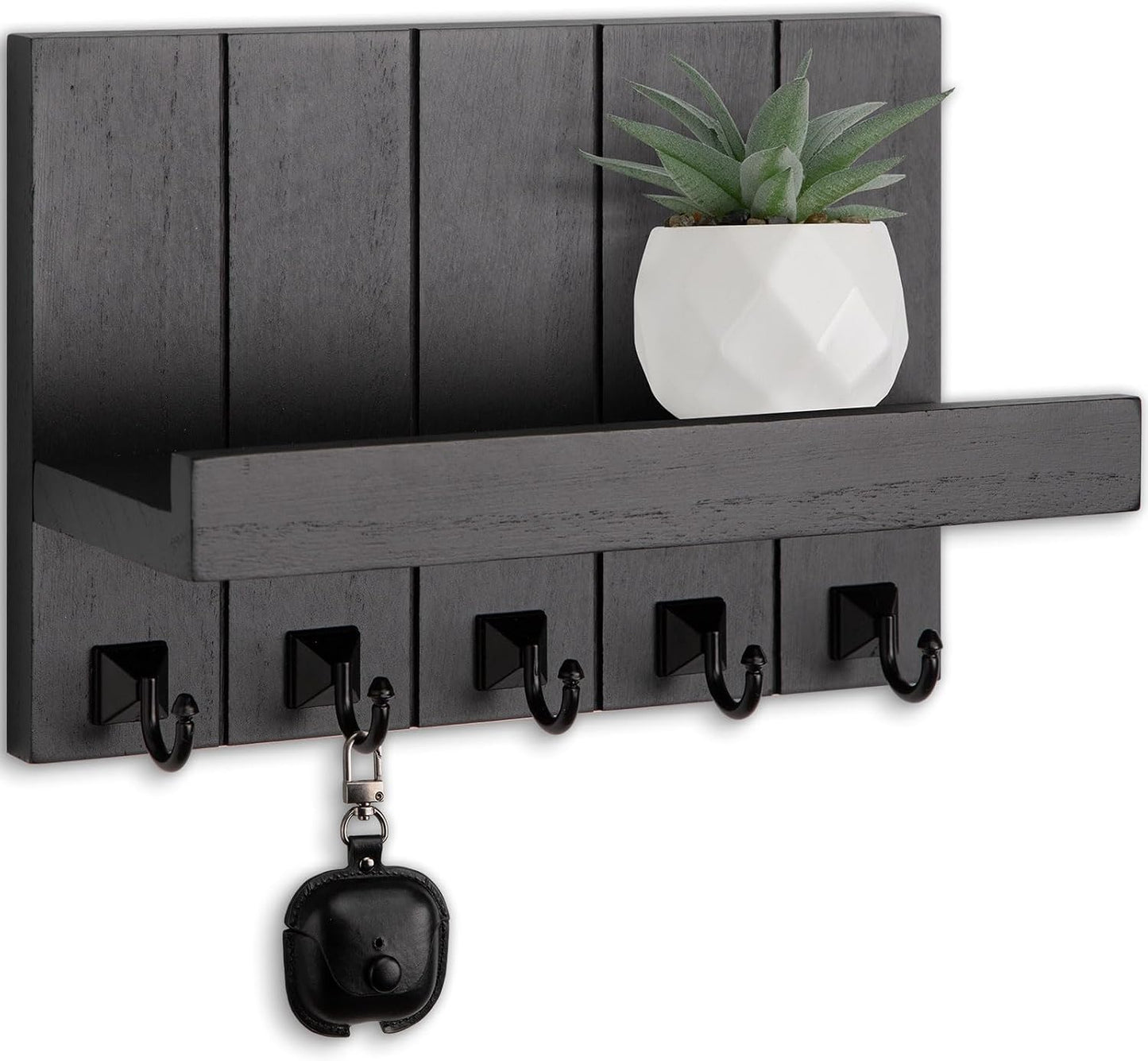Key Holder for Wall, Decorative Key Holder with Shelf, Key and Mail Holder Wall Mount, Farmhouse Decor with 5 Key Hooks for Keys, Coats, ect.