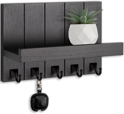 Key Holder for Wall, Decorative Key Holder with Shelf, Key and Mail Holder Wall Mount, Farmhouse Decor with 5 Key Hooks for Keys, Coats, ect.