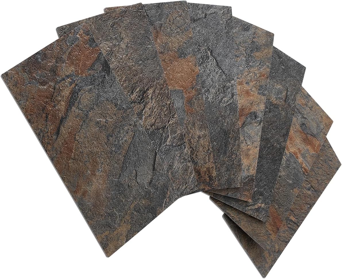 AULIGET 100 Piece Rust Slate Peel and Stick Backsplash Wall Tiles, 3" x 6" PVC Faux Stone Stick on Tiles for Backsplash Kitchen, Bathroom, Laundry Room, Camper, Fireplace