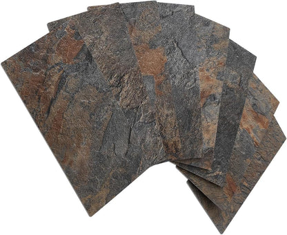 AULIGET 100 Piece Rust Slate Peel and Stick Backsplash Wall Tiles, 3" x 6" PVC Faux Stone Stick on Tiles for Backsplash Kitchen, Bathroom, Laundry Room, Camper, Fireplace