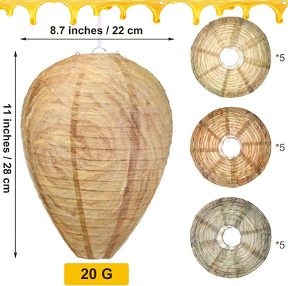 Qualirey 12 Pcs Paper Wasp Nest Hanging Decoy for Tree, Front Back Porch, Back Deck, Outdoor Home Garden, Fake Hornet Nest Waterproof Wasp Trays Repellent