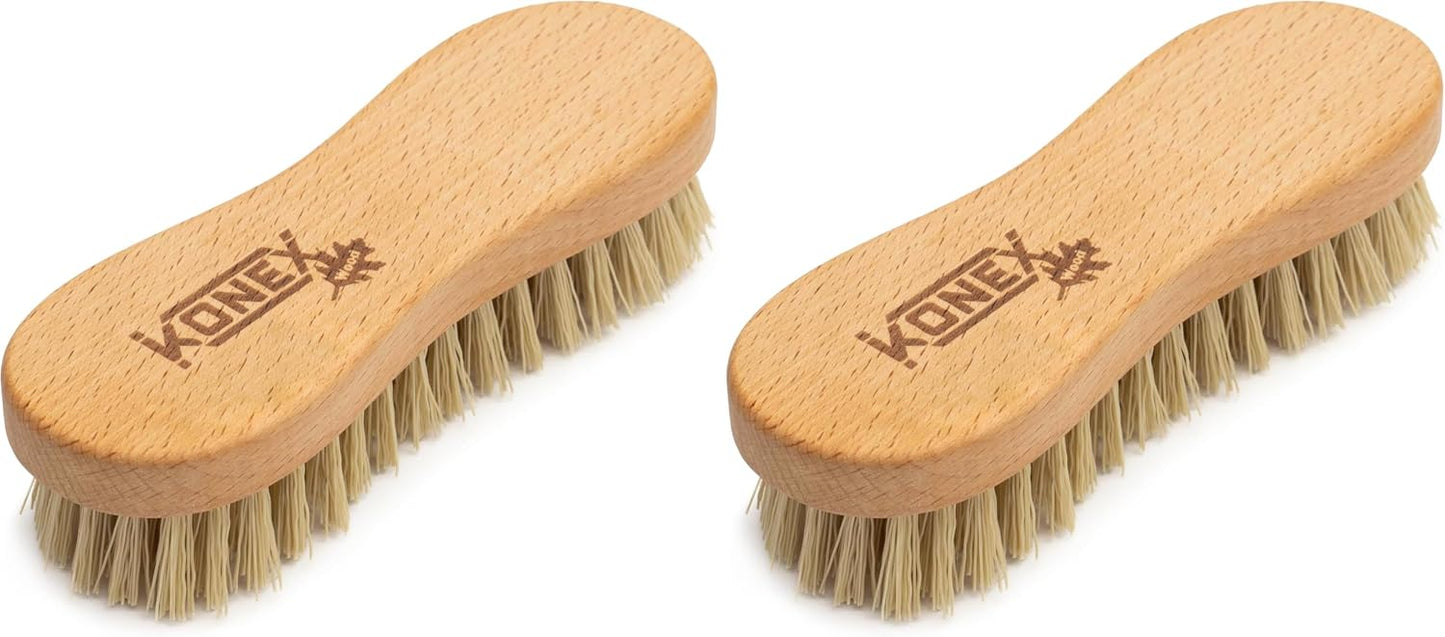 KONEX Nylon Fiber Economy Utility Cleaning Hand Brush | Heavy Duty Hand-Held Scrub Brush Stiff Bristles | Wooden Body, Ideal Scrub Brushes for Cleaning (Peanut Shaped)