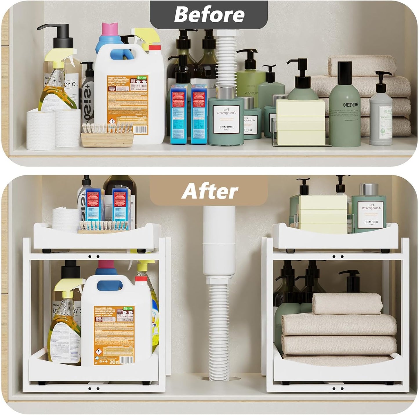 Bamboo Under Sink Organizer Adjustable Height 2 Tier Bathroom Organizer Pull Out Cabinet Storage Kitchen Heave Duty Wood Slide Ou Shelf for Kitchen Bathroom (Black, 2 Packs) (Black, 2 Pack)