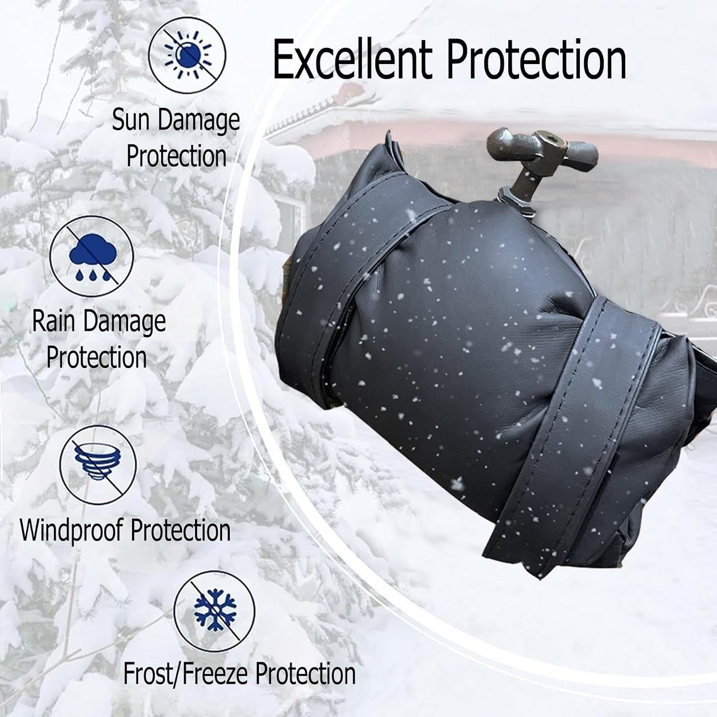 2Pcs Outdoor Faucet Covers for Winter Freeze Protection-Black PU Material | 10.2" H x 7.1" W,Outside Garden Faucet Socks for Winter Waterproof Freeze Miser,Reusable Hose Bibs Insulated Spigot Cover