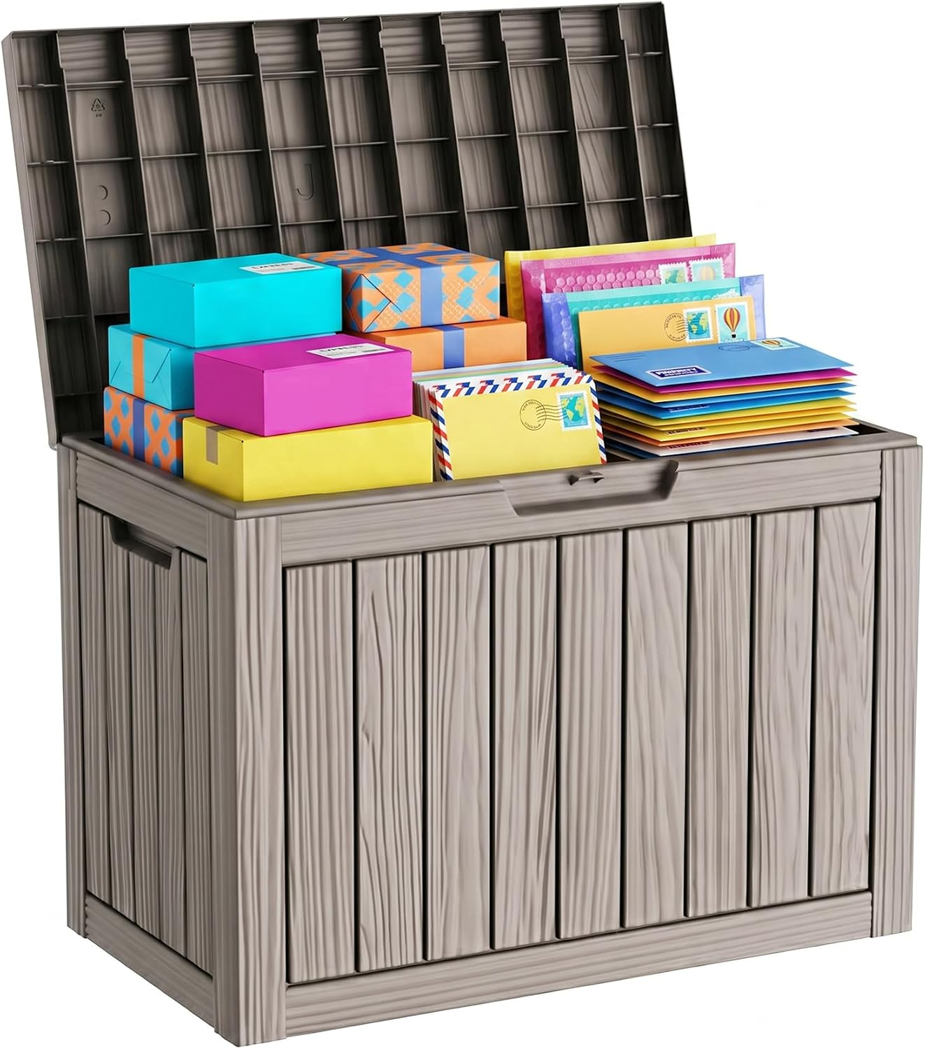 Package Delivery Box, Lockable Resin Outdoor Package, Waterproof Deck Box for Porches, Patios, Indoor & Outdoor Use (70 Gallon, Grey)