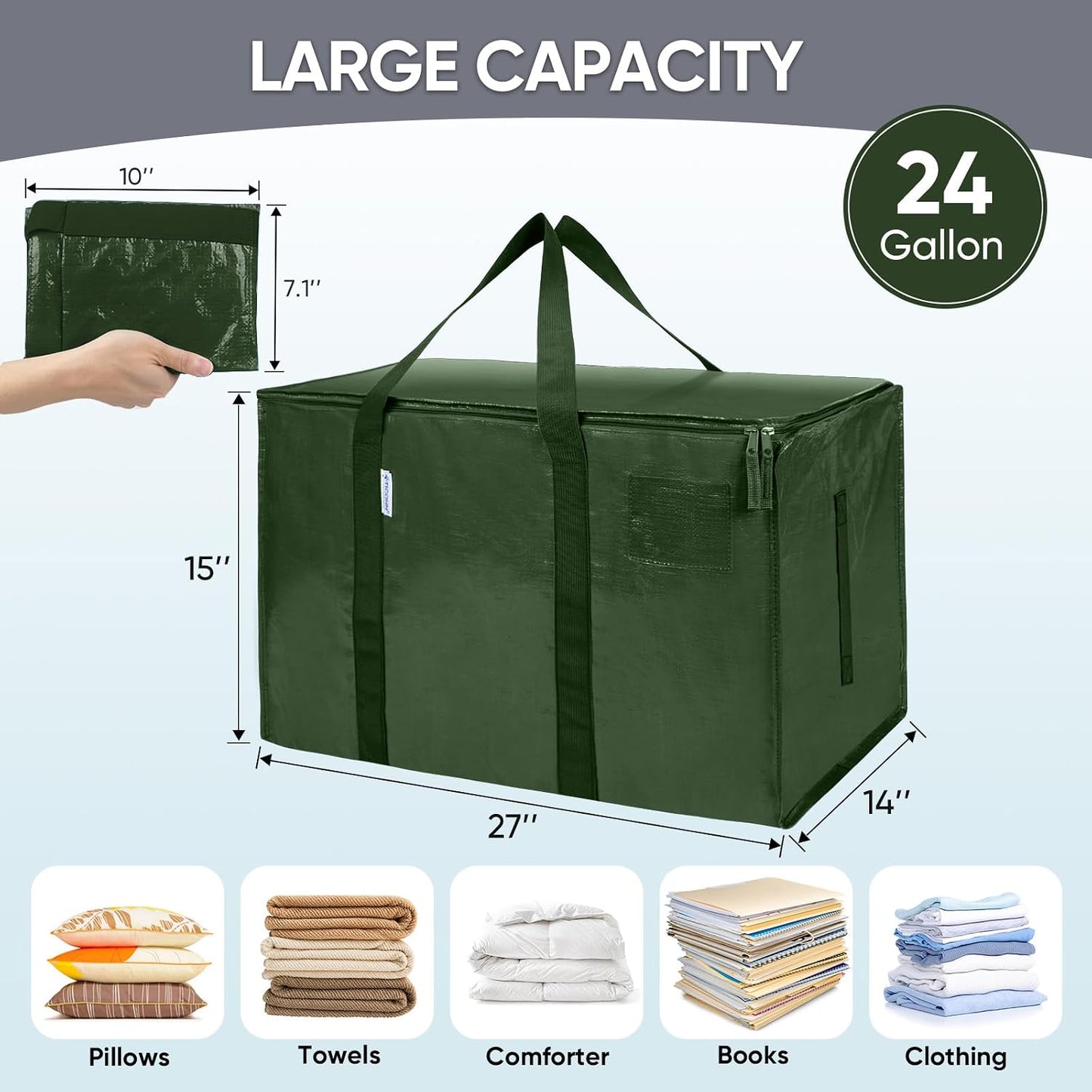 TICONN 4 Pack Extra Large Moving Bags Heavy Duty with Zippers & Carrying Handles, Durable Storage Bags Moving Boxes for Closet Organizers and Storage (4 Pack, Blue)