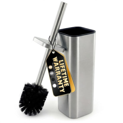 Black Toilet Brush and Holder Set - Slim Matte Design that Fits Anywhere - Stainless Steel Toilet Bowl Brush and Holder with 2 Rounded Corners, Replaceable Head, Removable Inner Bowl & Splash Guard