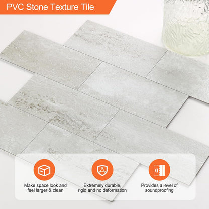 10- Sheet Polished White Peel and Stick Backsplash, 12’’Luxury PVC Ceramic Look Self Stick Subway Tiles, Waterproof Peel and Stick Wall Tiles for Kitchen and Bathrrom
