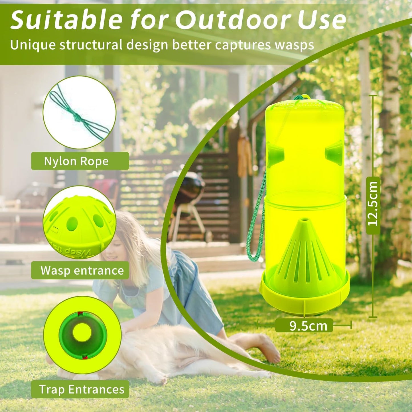 2 Pack Wasp Traps Outdoor Hanging, Carpenter Bee Traps for Outside Yellow Jacket Trap Hornet Trap Wasp Catchers Killer