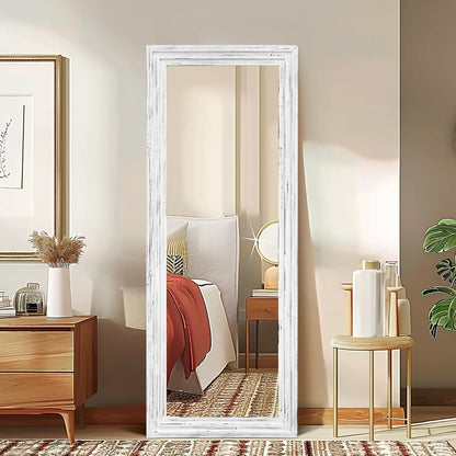 Full Length Mirror 65"x22" with Stand Solid Wood Frame Floor Large Mirror for Living Room, Bedroom Hanging Standing or Leaning Wall-Mounted, New Black
