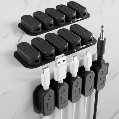 Chargeworx Magnetic Cable Clips - Cord Holder Organizer, No Drill Self-Adhesive Base, Cable Organizer, Repositionable Magnetic Clips, 5-Pack, USB-C Lightning Micro-USB, Desk Nightstand Wall Car, Black