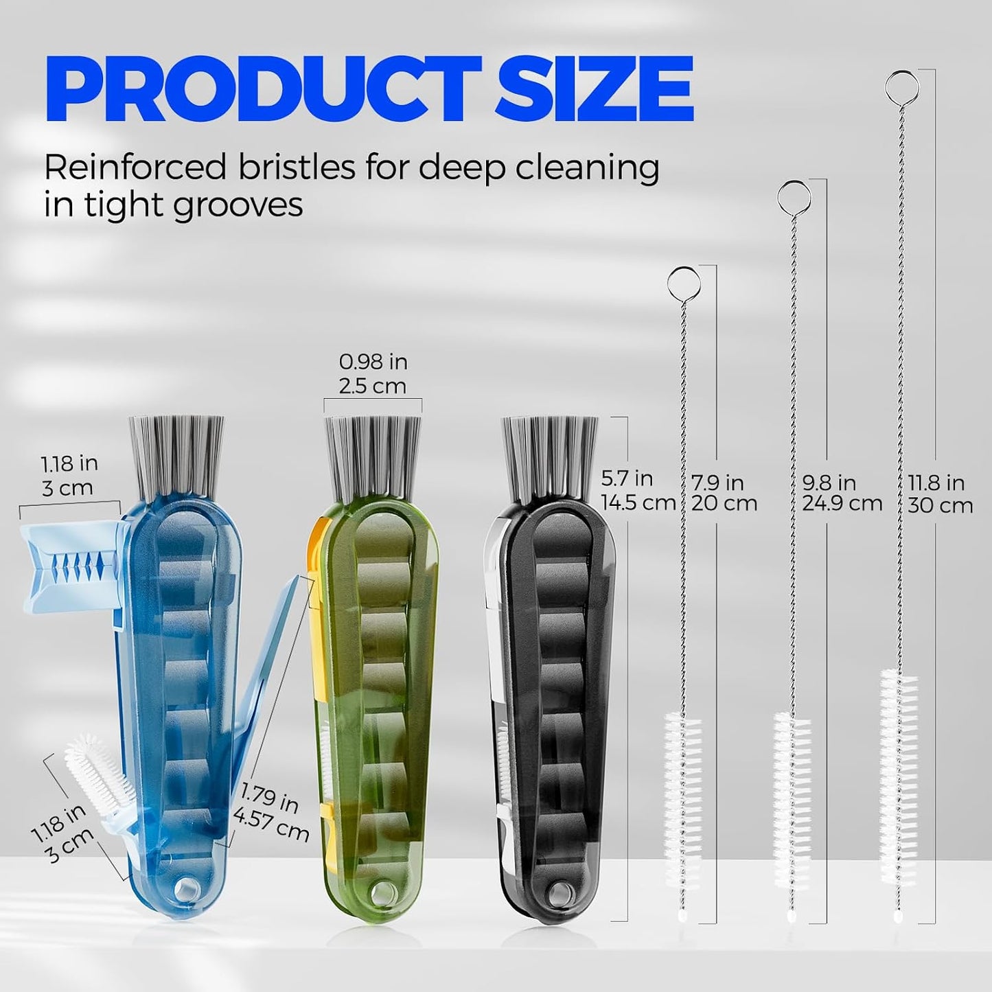 6 Pack Holikme 4 in 1 Cup Lid Cleaning Brush Set with 3 Straws, Multifunctional Bottle Brush, Silicone Cup Lid Gap Cleaner, Bristle Crevice Cleaning Brush, Flat End Brushes, Navy & Black & Olive