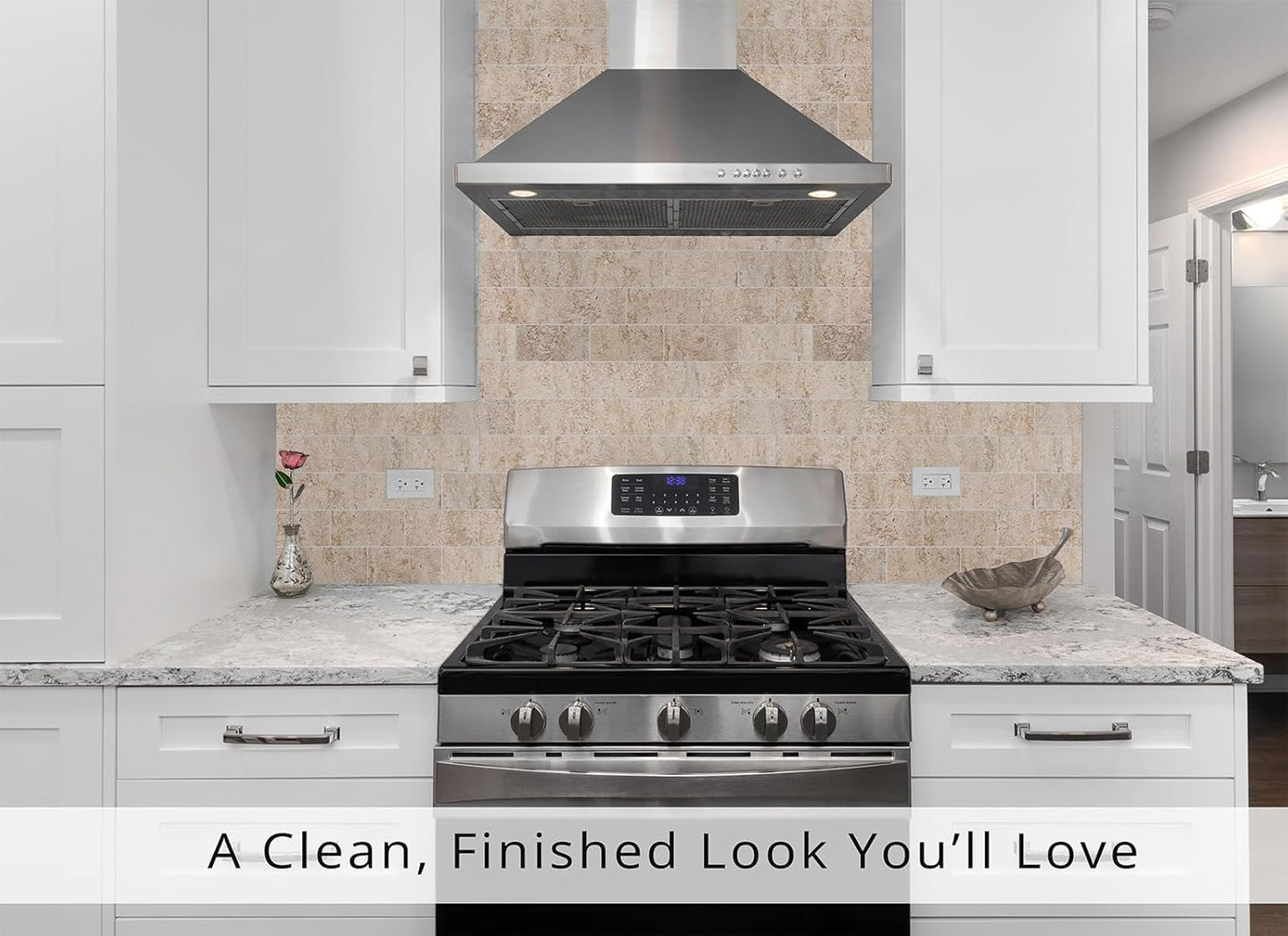 StyloVue 100 Pieces Peel and Stick Backsplash for Kitchen, 3" x 6" PVC Subway Tile, Glossy White with Dark Gray Grout, Self Adhesive Stick on Wall Tiles for Kitchen, Bathroom, Fireplace, RV