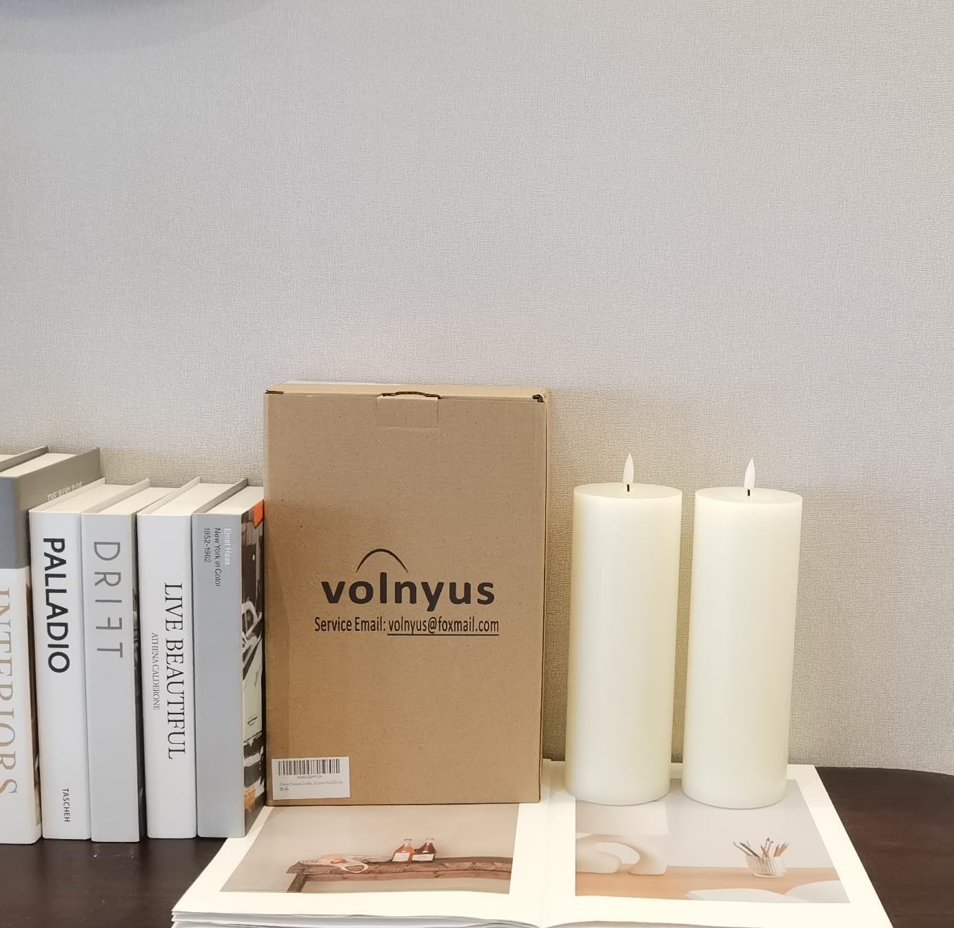 volnyus White Flameless Candles Set of 2 (3x6 inch) Flickering LED Wax Candles Battery Operated with Remote Control Timers for Night Light/Fireplace/Party Dimmable Pillar Candles Flat top