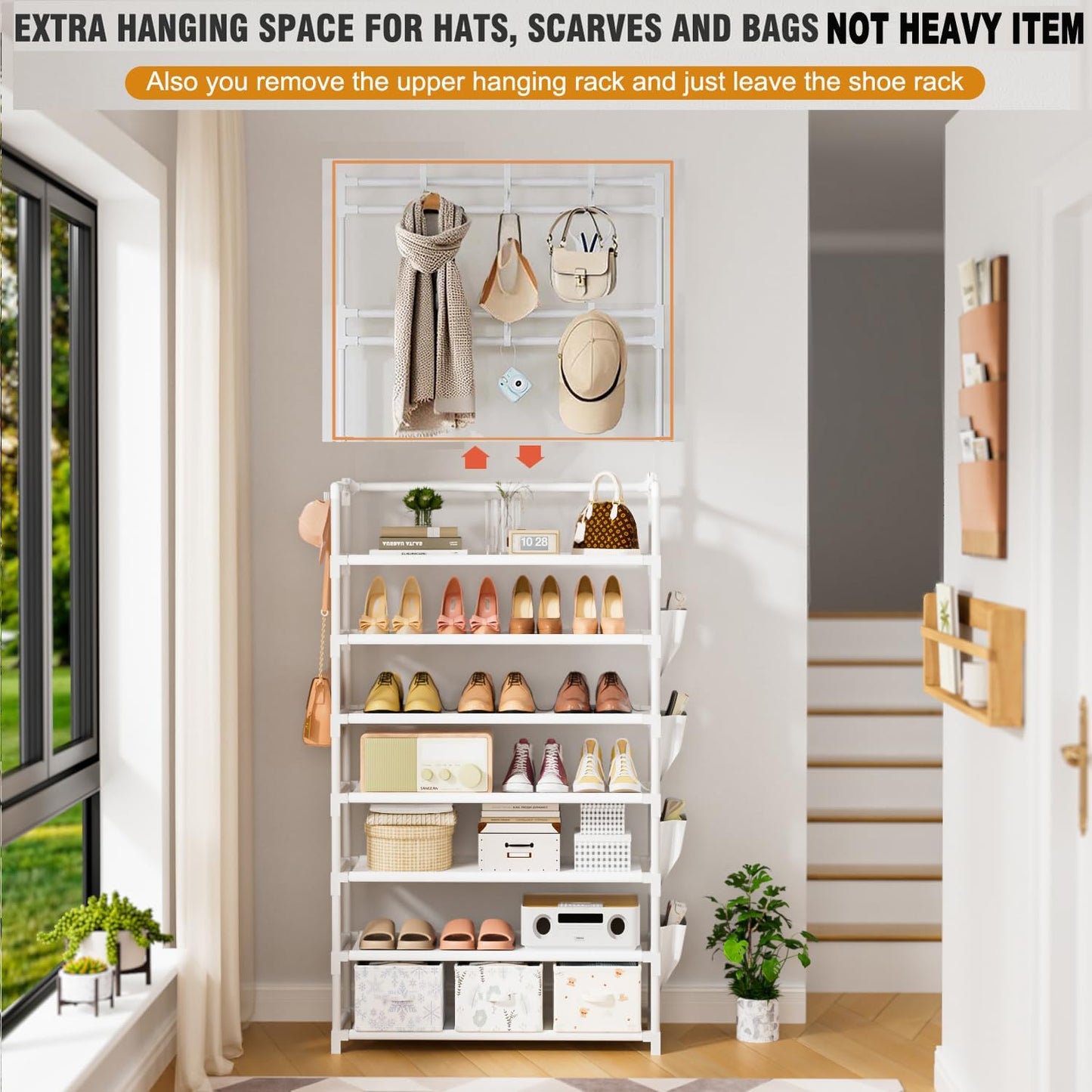 OYREL Shoe Rack 5 Tier Shoe Organizer Storage 15-20 Pairs Shoes Rack for Closet Entrance Shoe Rack Organizer with Hooks and Side Pocket Entryway Shoe Holder Space Saving Free Standing Shoe Racks