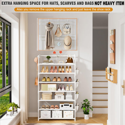 OYREL Shoe Rack 5 Tier Shoe Organizer Storage 15-20 Pairs Shoes Rack for Closet Entrance Shoe Rack Organizer with Hooks and Side Pocket Entryway Shoe Holder Space Saving Free Standing Shoe Racks
