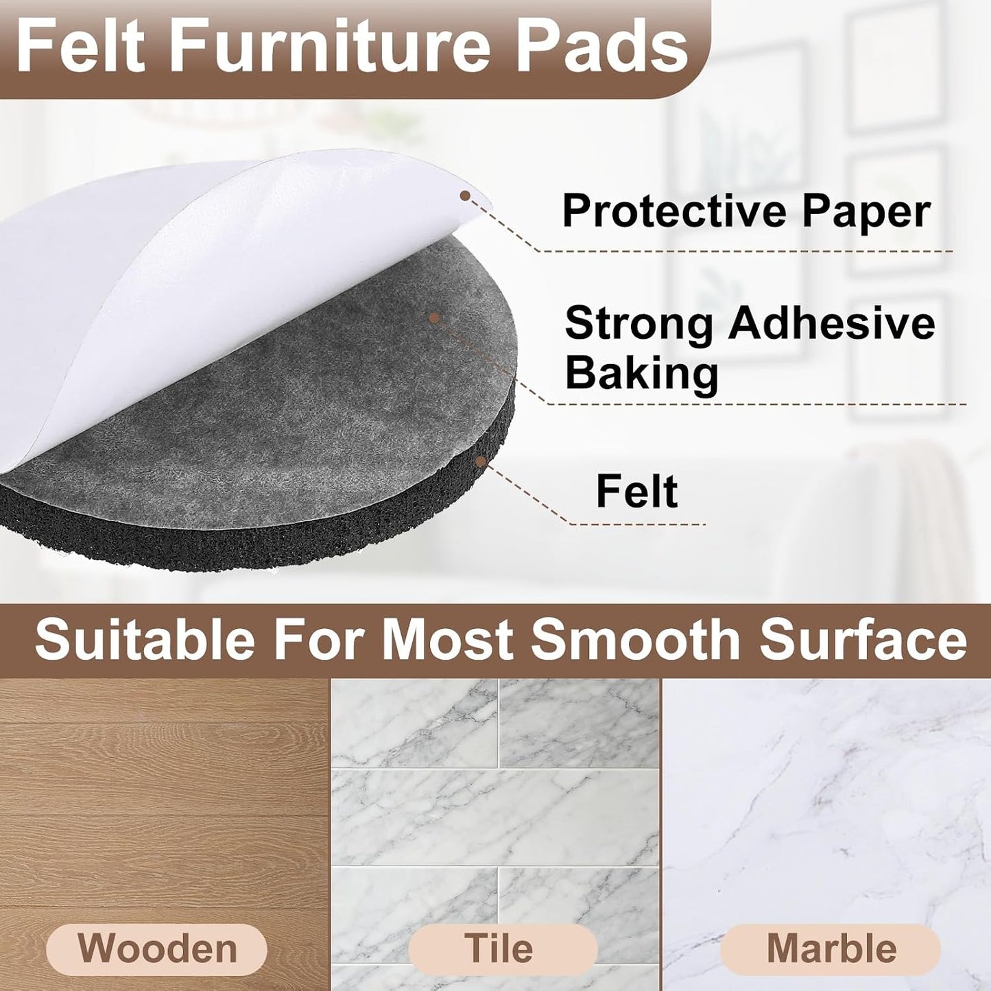 uxcell Furniture Pads, 36Pcs 0.5" - Round Self Adhesive Felt Furniture Pads, Floor Protectors for Furniture Feet Chairs Legs Hardwood Floors (Black)