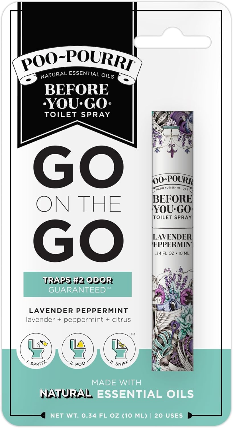 Poo-Pourri Before-You-Go Toilet Spray, Lavender Peppermint, 2 Fl Oz, Up to 100 Uses, Bathroom Odor Deodorizer, Plant-Based with Essential Oils for Home or Work, Travel Essentials, TSA Approved Size